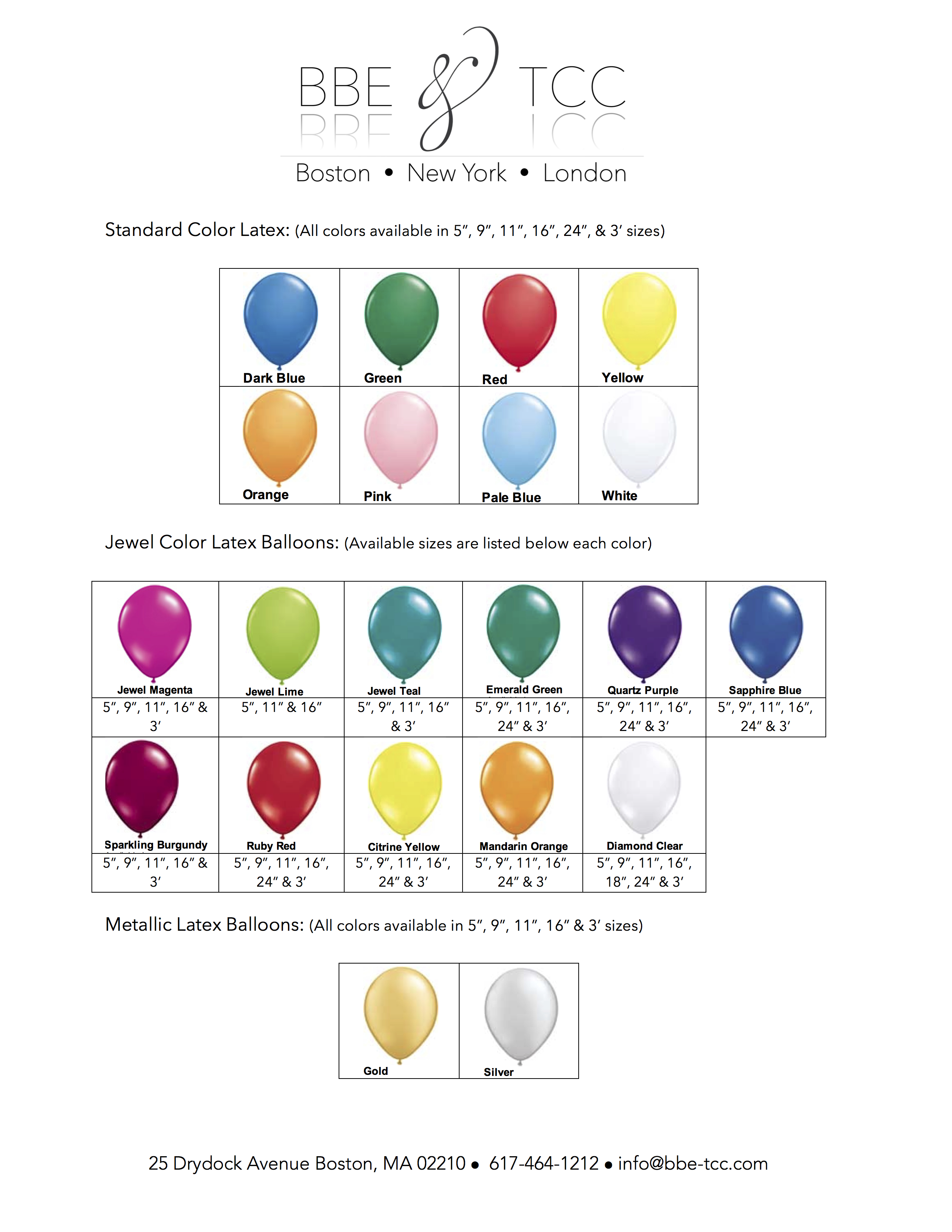Balloon Color Charts